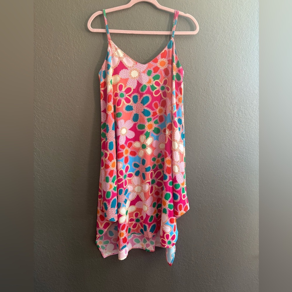 Bright Floral Slip Dress in Pink, Blue & Green